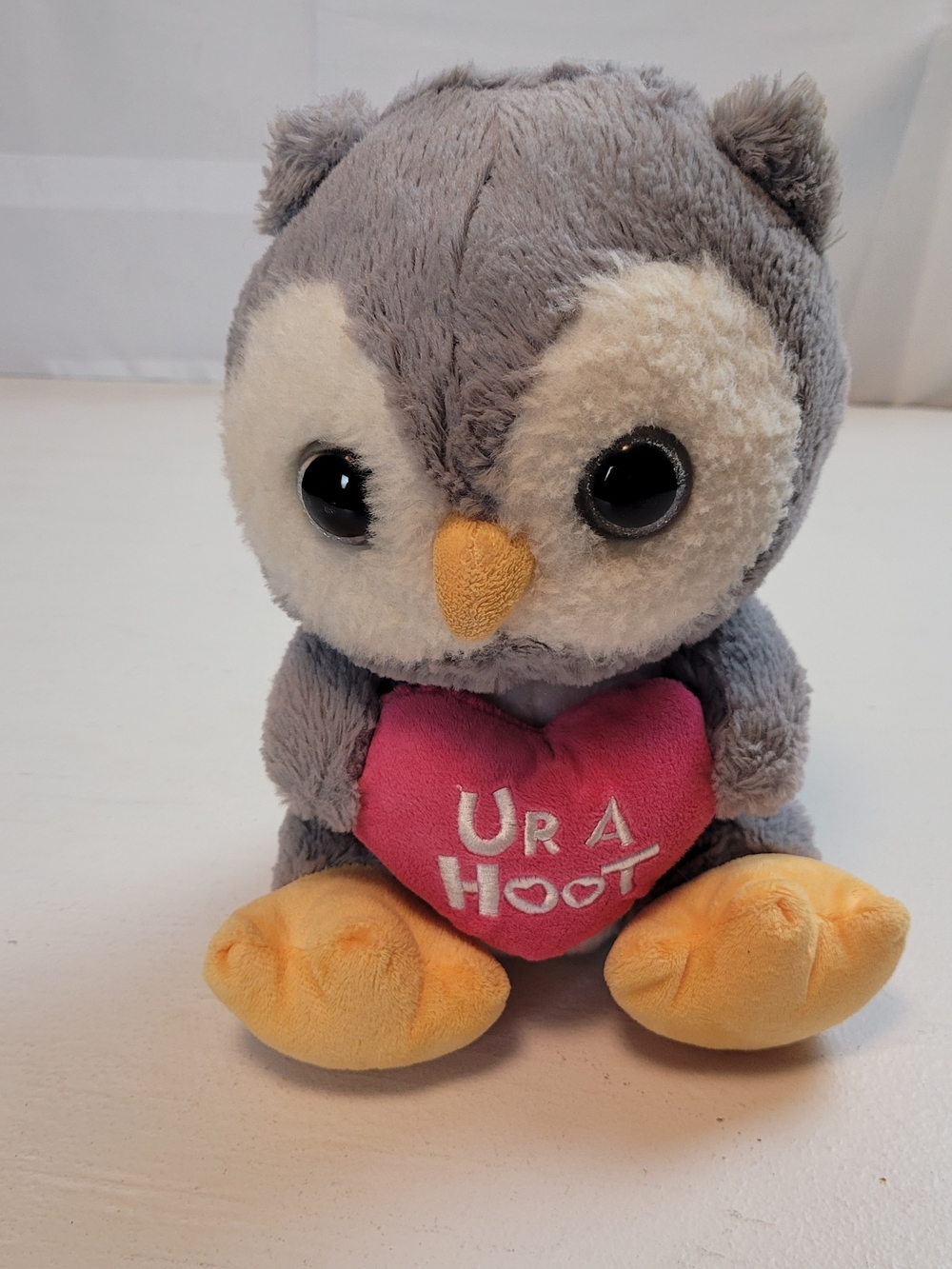Gray and Cream Owl Plush with Pink Heart